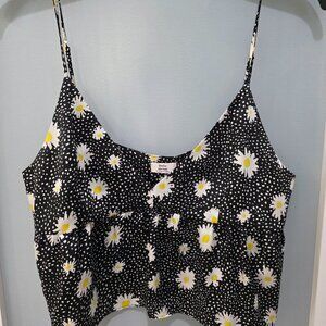 Little Moon Daisy Print Tank Top Black White Yellow Women’s M Sleeveless Cami